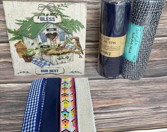 Kit para hacer coronas navideñas "Bendice nuestro nido", kit de manualidades para casitas de pájaros, kit para decorar la puerta principal, juego completo de cintas y letreros.