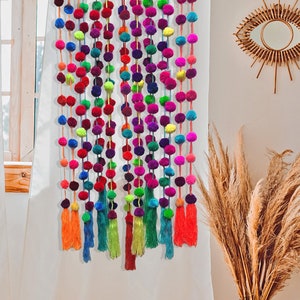 5FT Mexican Pom Pom Garlands with tassels. Home/ Curtains / Kids/ Boho / Christmas/Wedding/Party Decor/ Curtains or a gift!  Ships from USA