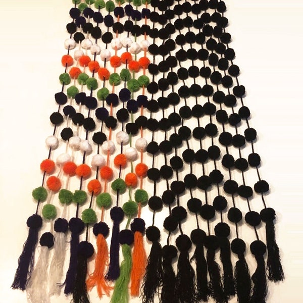 5FT Mexican HALLOWEEN Black & Candy Corn colors Pom Pom Garlands with tassels. Home/ Curtains / Kids/ Party Decor/ Curtains!  Ships from USA