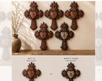 ME DAS LATA 5pc Studio Pack Handmade Mexican Hojalata Sacred Cross Set / Raw Folk Art Studio Materials/Gallery/ Interior Design / Wall Decor