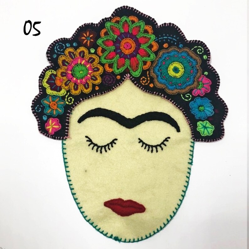 DIY pillow embellishment Large Frida Kahlo Inspired Patch Mexican home decor Embroidered boho Colorful handmade appliques colorful!