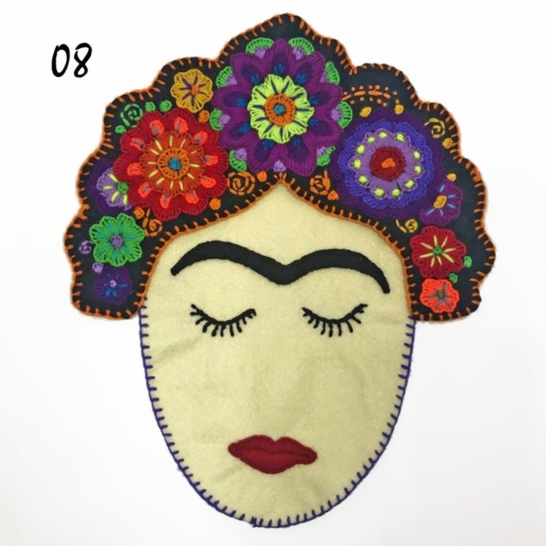 DIY pillow embellishment Large Frida Kahlo Inspired Patch Mexican home decor Embroidered boho Colorful handmade appliques colorful!