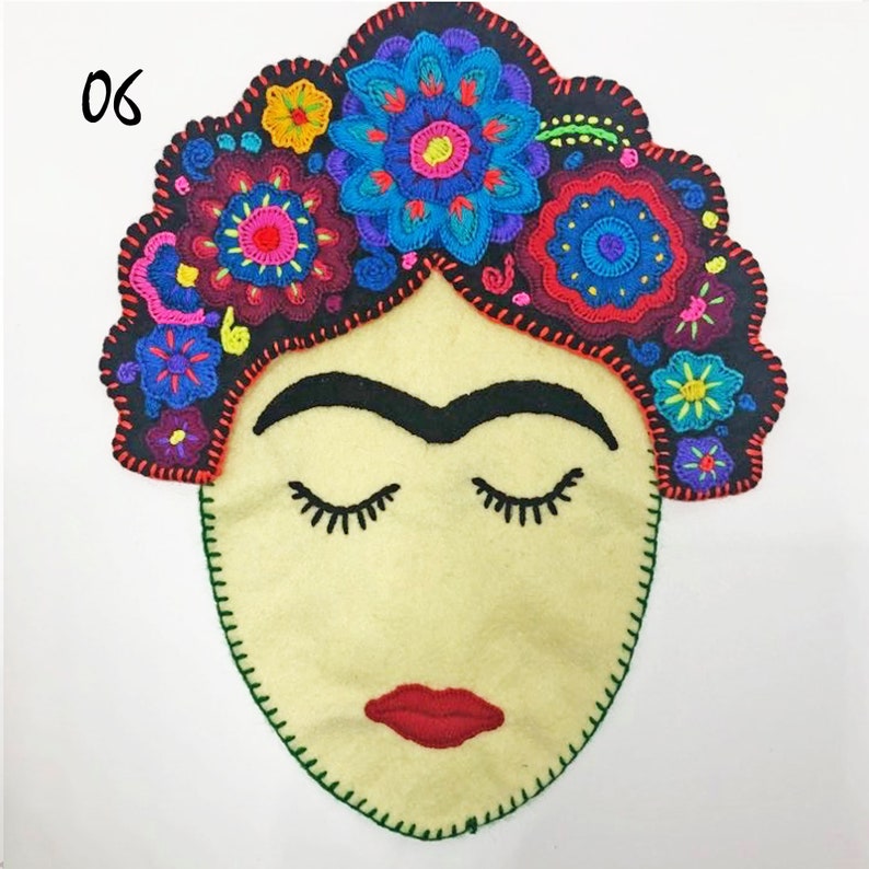 DIY pillow embellishment Large Frida Kahlo Inspired Patch Mexican home decor Embroidered boho Colorful handmade appliques colorful!