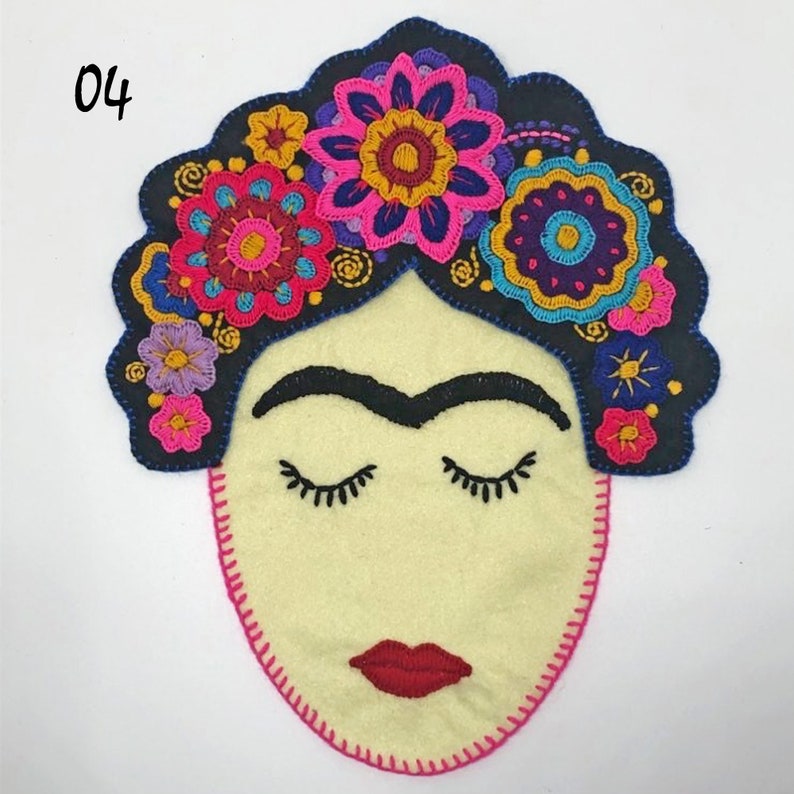 DIY pillow embellishment Large Frida Kahlo Inspired Patch Mexican home decor Embroidered boho Colorful handmade appliques colorful!