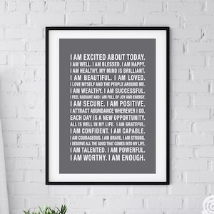 Positive Affirmation Poster | Success Wall Art | Grateful Quotes | Morning Motivation | Daily Meditation | Self-Empowerment | Various Colors
