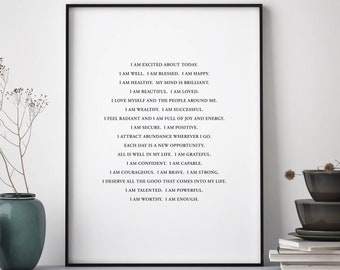 Positive Affirmation Poster | Success Wall Art | Grateful Quotes | Morning Motivation | Daily Meditation | Self-Empowerment | SMALL SERIF