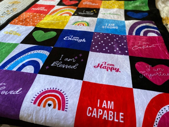 Positive Affirmation Blanket | Printed Quilt | Success | Grateful Quotes | Morning Motivation | Daily Meditation | Self-Empowerment | Throw