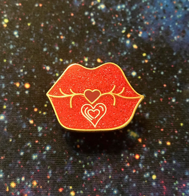 Blowing A Kiss Glitter Hard Enamel Pin