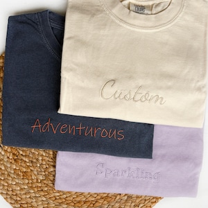 Custom T-Shirt Embroidered, Short Sleeve, Comfort Colors | Gifts for Dad, Personalized, Soft, High Quality, Weddings, Gifts, Holiday