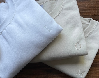 Custom Embroidered Monochromatic Initial Sweatshirt, Crewneck Sweater, Pullover, Personalized, Weddings, Gifts, Matching, Friends
