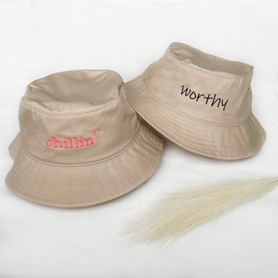 Brown Bucket Hat with Embroidered Text Embroidered Bucket Hat With Text, Logo, Personalized Vintage  main image 2