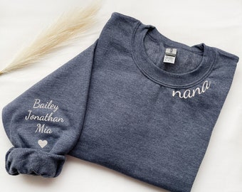 Custom Embroidered Nana Collar Sweatshirt, Crewneck Sweater, Pullover, Personalized, Weddings, Gifts, Matching, Friends, Mother's Day