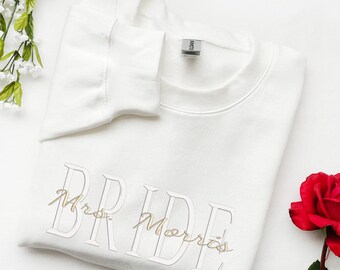 Personalized Embroidered Bride / Groom Wedding Sweatshirt, Future Mrs., Wifey, Hubby, Engagement Gift, Anniversary
