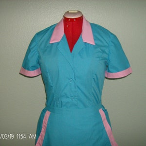 Waitress Dress Costume Uniform Retro Diner Pinup Turquoise and Pink Hostess Halloween Custom Made