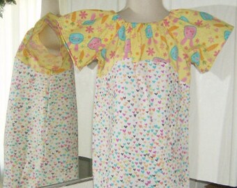 3T Girls Yellow Peasant Easter Bunny Dress And White Hearts