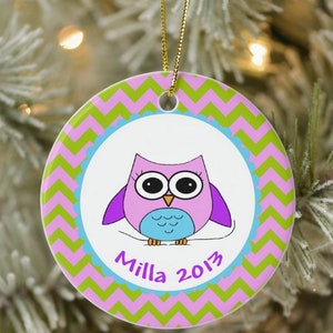 Chevron Owl Christmas Tree Ornament Custom Made And Personalized