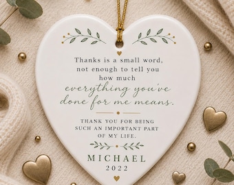 Thank You Ornament, Appreciation Gift for Mentor Teacher or Parent, Meaningful Friendship Keepsake, Thank You Ceramic Ornament, Custom Gift