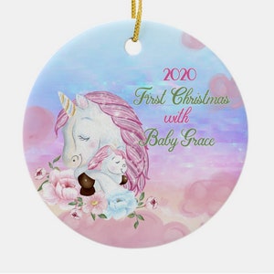 Mother Baby Unicorn Christmas Ornament Custom Made and Personalized Girls Keepsake Unicorn Lover Gift Stocking Stuffer