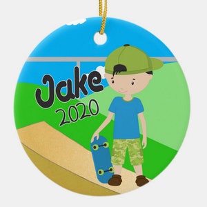 Boy Skateboarder Christmas Ornament Custom Made and Personalized Boys Keepsake Boy Skateboard Lover Gift Stocking Stuffer Boy Skater