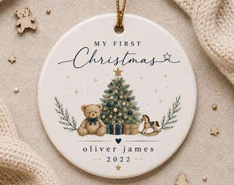 Baby Boy First Christmas Ornament, Baby’s First Christmas Keepsake, Custom Baby Ornament with Name, New Baby Gift