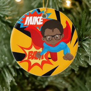 Flying Boy Superhero Christmas Ornament Custom Made Personalized Superhero Stocking Stuffer Gift Customizable Costume