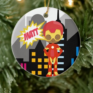 Boy Superhero Christmas Ornament Custom Made Personalized Superhero Stocking Stuffer Gift Customizable Costume