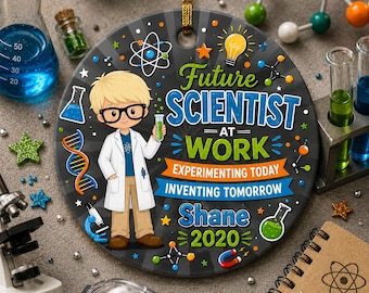 Future Scientist Ornament, Chemist Gift, Whimsical Lab Decor, Ceramic KeepsakePersonalized
