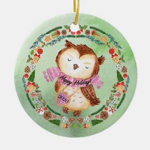 Merry Christmas Wreath Owl Christmas Tree Ornament Custom Made And Personalized
