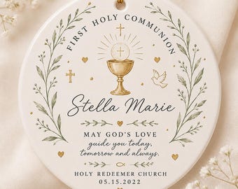 First Communion Ornament, Communion Keepsake Gift, Religious Ornament for Boy or Girl, Catholic Sacrament Gift, Christian Ceramic Ornament