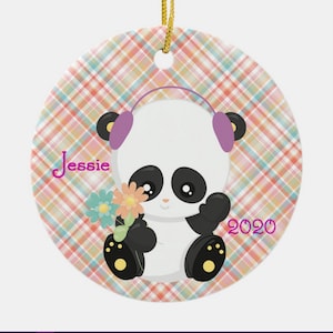 Panda Bear Christmas Ornament Custom Made and Personalized Girls Panda Gift Stocking Stuffer Keepsake Panda Lover Gift