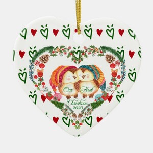 Owl Coulple Anniversary Engagement Owl Christmas Tree Ornament Custom Made And Personalized