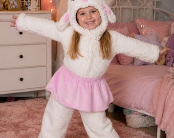 Kids Lamb Halloween Costume, Plush Farm Animal Outfit, Detached Hood Bodysuit