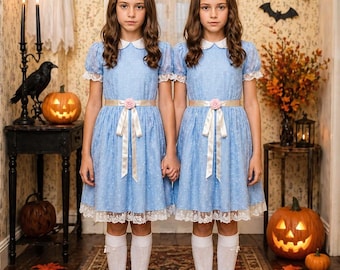 horror movie twins blue dress Women Halloween Costume The Shining Twins Cosplay Costume Sweet Lolita Dress  Horror Movie Cosplay