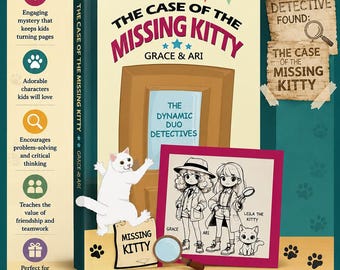 Girls The Dynamic Duo Detectives: The Case of the Missing Kitty, Signed Mystery Book for Kids, Personalized Detective Story