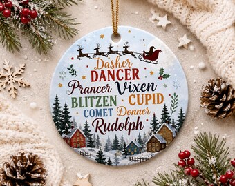 Reindeer Names Christmas Ornament, Personalized Deer GiftPersonalized
