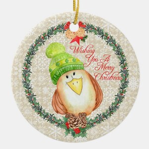 Merry Christmas Wreath Owl Christmas Tree Ornament Custom Made And Personalized