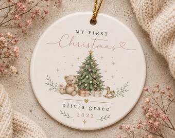 Girl Baby’s First Christmas Ornament, Baby Girl Keepsake Ornament, Custom New Baby Gift with Name, Baby Christmas Ornament