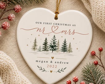 Our First Christmas Married Ornament, Mr and Mrs Ornament, Housewarming Couple Ornament, Newlywed Christmas Gift, Wedding Keepsake Ornament