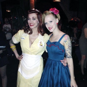 Waitress Uniform Dress Costume Polka Dot Retro Diner Pinup Hostess Halloween Yellow You Choose The Color Custom Made