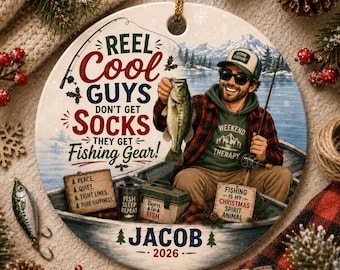Ready To Ship Jacob 2026 Fishing Ornament, Reel Guy Ceramic Keepsake, Fisherman Gift Personalized