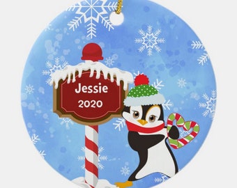 Penguin North Pole Christmas Ornament Custom Made and Personalized