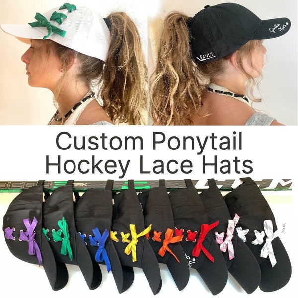 Personalized Ponytail Hats, Hockey Mom Hat, Hockey Hats for Women, Hockey Gifts for Girls, Goalie Mom High Ponytail Caps, Custom Hockey SWAG