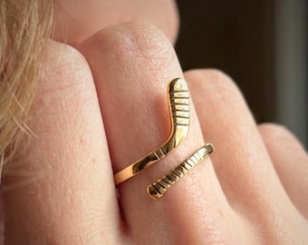 Gold Hockey Stick Ring, Hockey Ring, Hockey Jewelry for women