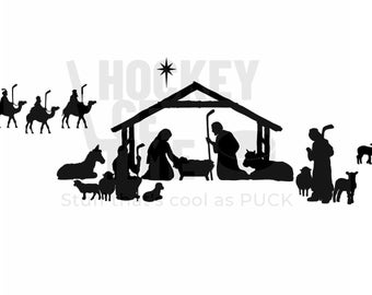 Hockey SVG, Funny Christmas SVG, Nativity Scene SVG, Christmas Craft Idea, Hockey Gifts for Coach, Silhouette File svg png jpg, For Cricut