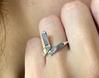 Hockey Goalie Stick Ring, Adjustable Silver Ring, Ice Hockey Goalie Jewelry for Women