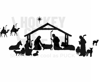 Hockey SVG, Funny Christmas SVG, Nativity Scene SVG, Christmas Craft Idea, Hockey Gifts for Coach, Silhouette File svg png jpg, For Cricut