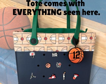 Basketball Mom Tote Bag, Basketball Bag for Mom, Basketball Gifts for Her, Rubber Tote Bag With Zipper, Team Manager Gifts, Cute Tote Bag