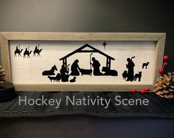 Hockey Room Decor, Hockey Wall Art, Unique Nativity Scene, Hockey Gift for Coach, Christmas Decor for Hockey Mom, Funny Christmas Signs for