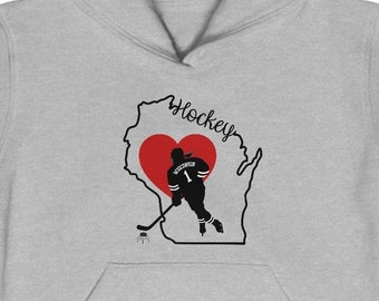 Wisconsin Hockey Sweatshirt, Hockey Hoodie for Girls, Hockey Girl Gift, Hockey Gifts for Kids, Wisconsin Gifts for Her, Hockey Team Gifts
