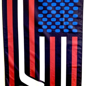 Sports Theme Hockey Flag Wall Display Personalized Room Decoration Custom Player Name Number Team Colors Patriotic Design Hockey Fan Gift Idea Perfect Bedroom Wall Hanging Dorm Room Accessory Man Cave Addition Hockey Enthusiast Collection